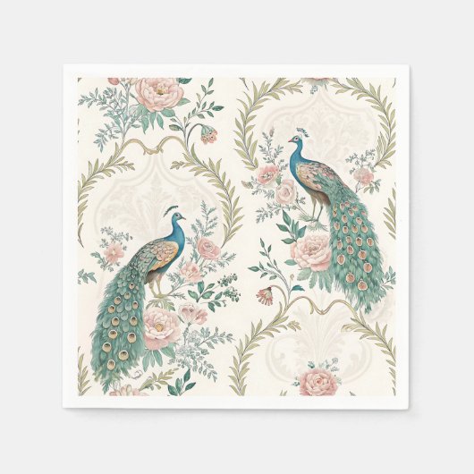 Eleganter Pfau Floral Vintage (3) Serviette (Vorderseite)