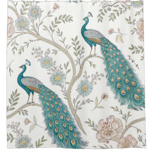 Eleganter Pfau Floral Vintage (4) Duschvorhang
