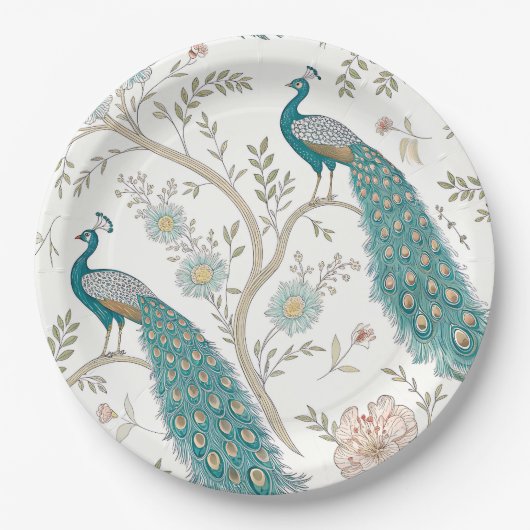Eleganter Pfau Floral Vintage (4) Pappteller (Vorderseite)