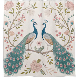 Eleganter Pfau Floral Vintage (5) Duschvorhang