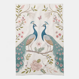 Eleganter Pfau Floral Vintage (5) Geschirrtuch