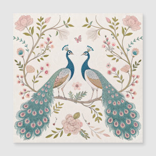 Eleganter Pfau Floral Vintage (5) Magnetkarte