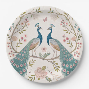 Eleganter Pfau Floral Vintage (5) Pappteller