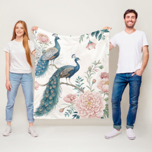 Eleganter Pfau Floral Vintage (6) Fleecedecke