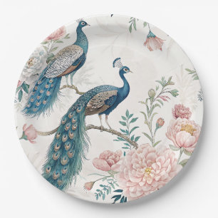 Eleganter Pfau Floral Vintage (6) Pappteller