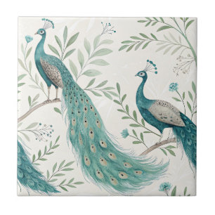 Eleganter Pfau Floral Vintage (7) Fliese