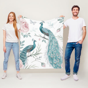 Eleganter Pfau Floral Vintage (8) Fleecedecke