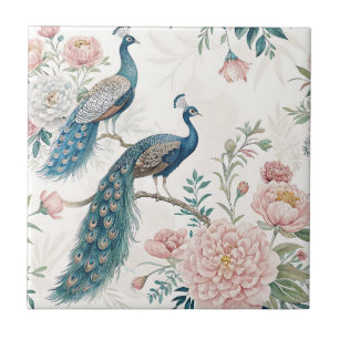 Eleganter Pfau Floral Vintage (8) Fliese