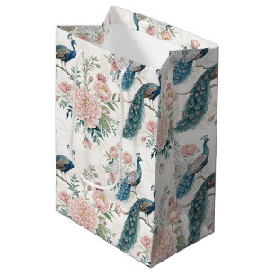 Eleganter Pfau Floral Vintage (8) Mittlere Geschenktüte