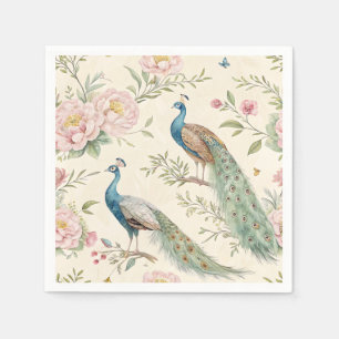 Eleganter Pfau Floral Vintage (9) Serviette