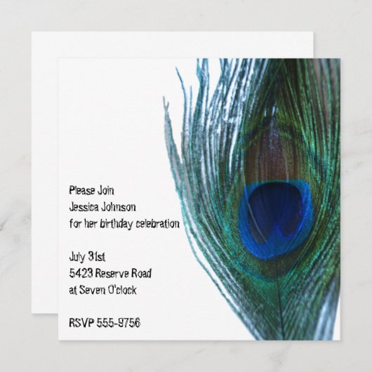 Eleganter Pfau-Geburtstag Einladung (Vorne/Hinten)