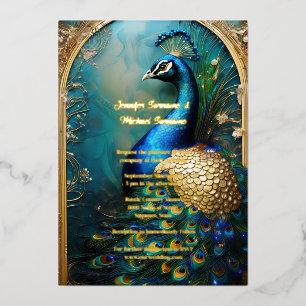 Eleganter Pfau Goldfolie Vintage indischer Luxus Folieneinladung