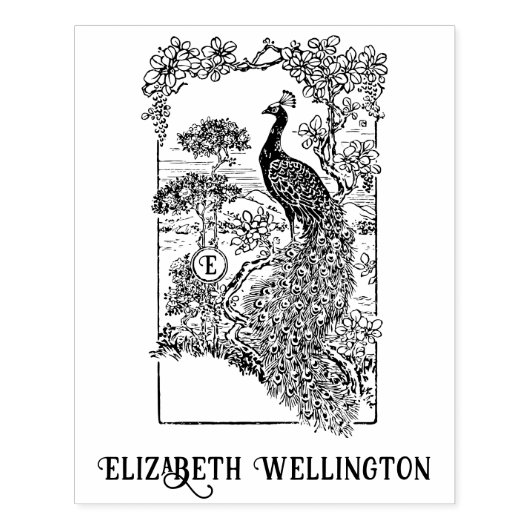 Eleganter Pfau im Garten Initial Gummistempel (Prägung)