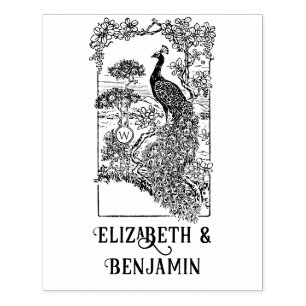 Eleganter Pfau im Garten Paarname Initial Gummistempel