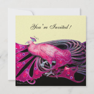 ELEGANTER PFau IN FUCHSIA ,PINK , SCHWARZ UND GOLD Einladung