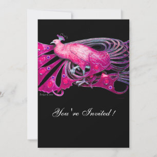 ELEGANTER PFau IN FUCHSIA, ROSA UND SCHWARZ Einladung