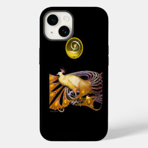 ELEGANTER PFau IN GELB, TOPAS-MONOGRAMM, schwarz iPhone Hülle