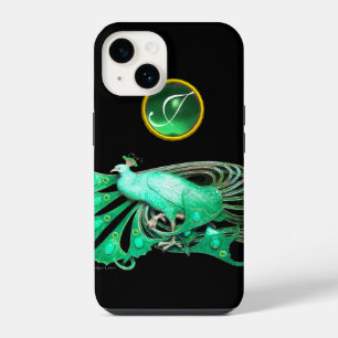ELEGANTER PFau IN GRÜN, JADE-MONOGRAMM iPhone 14 Hülle