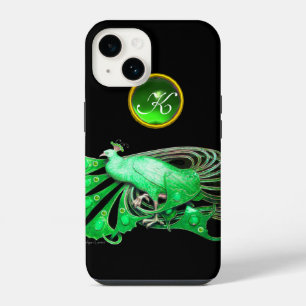 ELEGANTER PFau IN GRÜN, SMARAGD-MONOGRAMM iPhone Hülle
