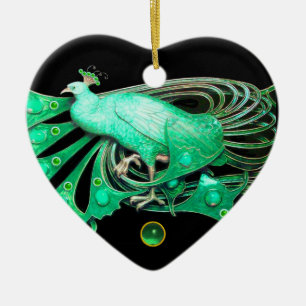 ELEGANTER PFau IN GRÜNEM JADE-HERZ Keramikornament