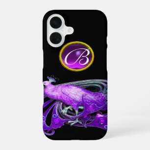ELEGANTER PFau IN LILA, AMETHYST-MONOGRAMM iPhone 16 Hülle