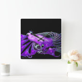 ELEGANTER PFAU IN LILA UND IN SCHWARZEM QUADRATISCHE WANDUHR (Zuhause)