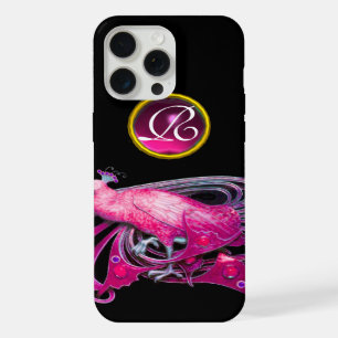 ELEGANTER PFau IN ROSA FUCHSIA, AMETHYST-MONOGRAMM iPhone Hülle