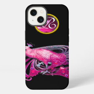 ELEGANTER PFau IN ROSA FUCHSIA, AMETHYST-MONOGRAMM iPhone 13 Hülle