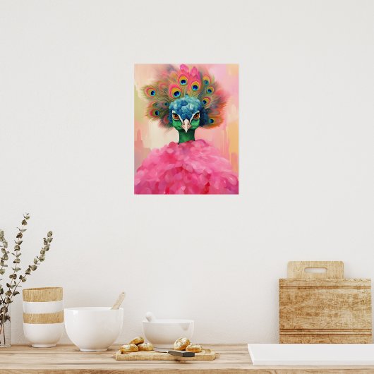 Eleganter Pfau in rosa Pelz Tierfreude Kunst Poster (Küche)