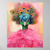 Eleganter Pfau in rosa Pelz Tierfreude Kunst Poster (Vorne)