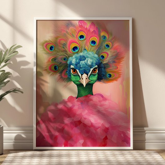 Eleganter Pfau in rosa Pelz Tierfreude Kunst Poster