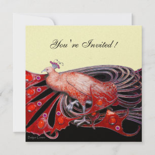 ELEGANTER PFau IN ROT SCHWARZ UND GOLD Metallisch Einladung