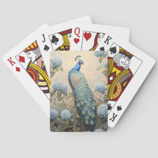 Eleganter Pfau mit blauen Hortensien Ölgemälde Spielkarten