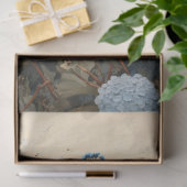 Eleganter Pfau mit Blue Hydrangeas Ölgemälde Seidenpapier (Geschenk)