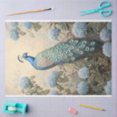 Eleganter Pfau mit Blue Hydrangeas Ölgemälde Seidenpapier (Basteln)