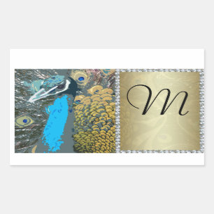 Eleganter Pfau mit Imitat-Juwel-Monogramm M Rechteckiger Aufkleber