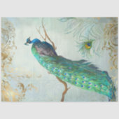 Eleganter Pfau n Feathers Blue Gold Decoupage Seidenpapier (Vorderseite)