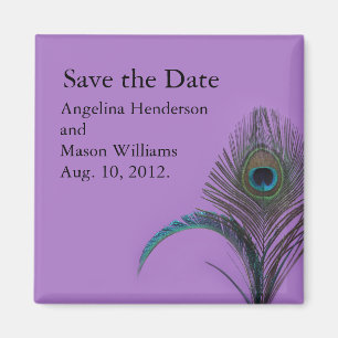 Eleganter Pfau-Save the Date Magnet (lila)