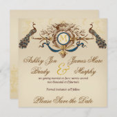 Eleganter Pfau speichert die Datumskarten Save The Date (Vorne/Hinten)