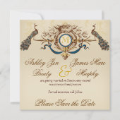 Eleganter Pfau speichert die Datumskarten Save The Date (Vorderseite)