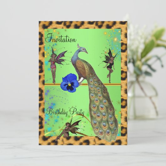 Eleganter Pfau und Fairies Einladung (Stehend Vorderseite)