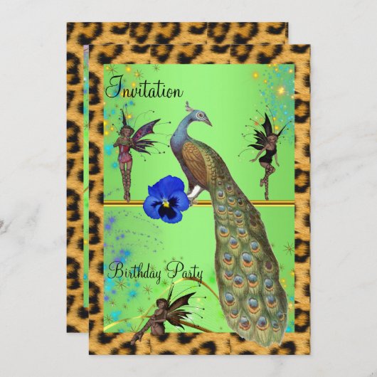 Eleganter Pfau und Fairies Einladung (Vorne/Hinten)
