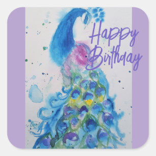 Eleganter Pfau Wasserfarbe Pastell Alles Gute zum Quadratischer Aufkleber