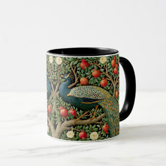 Eleganter Pfau William Morris Stil Malerei Kunst Tasse