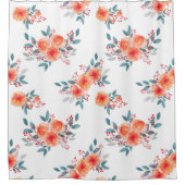 Eleganter Pfirsich u. grünes Blumen Duschvorhang (Vorderseite)