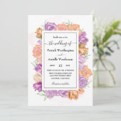 Eleganter Pfirsich und lila Einladungen (Stehend Vorderseite)