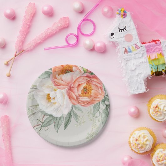 Eleganter Pfirsich und Weiße Weibliche Pappteller (Party)