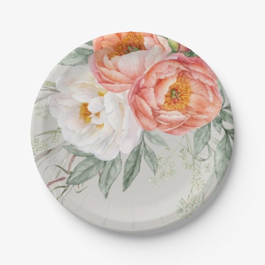 Eleganter Pfirsich und Weiße Weibliche Pappteller (Vorderseite)