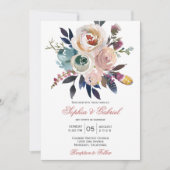 Eleganter Pfirsichrosa Blauer Blumenzorn Einladung (Vorderseite)