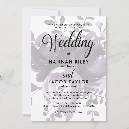 Eleganter Pflaumen und Grau mit Hochzeit von Blume Einladung (Vorderseite)